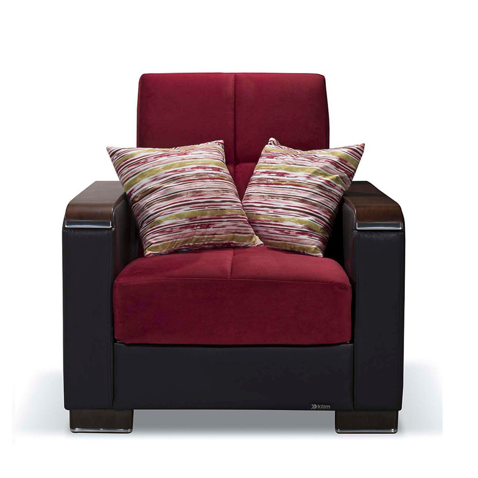 Ottomanson Armada X - Upholstered Convertible Wood Trimmed Armchair With Storage - Microfiber