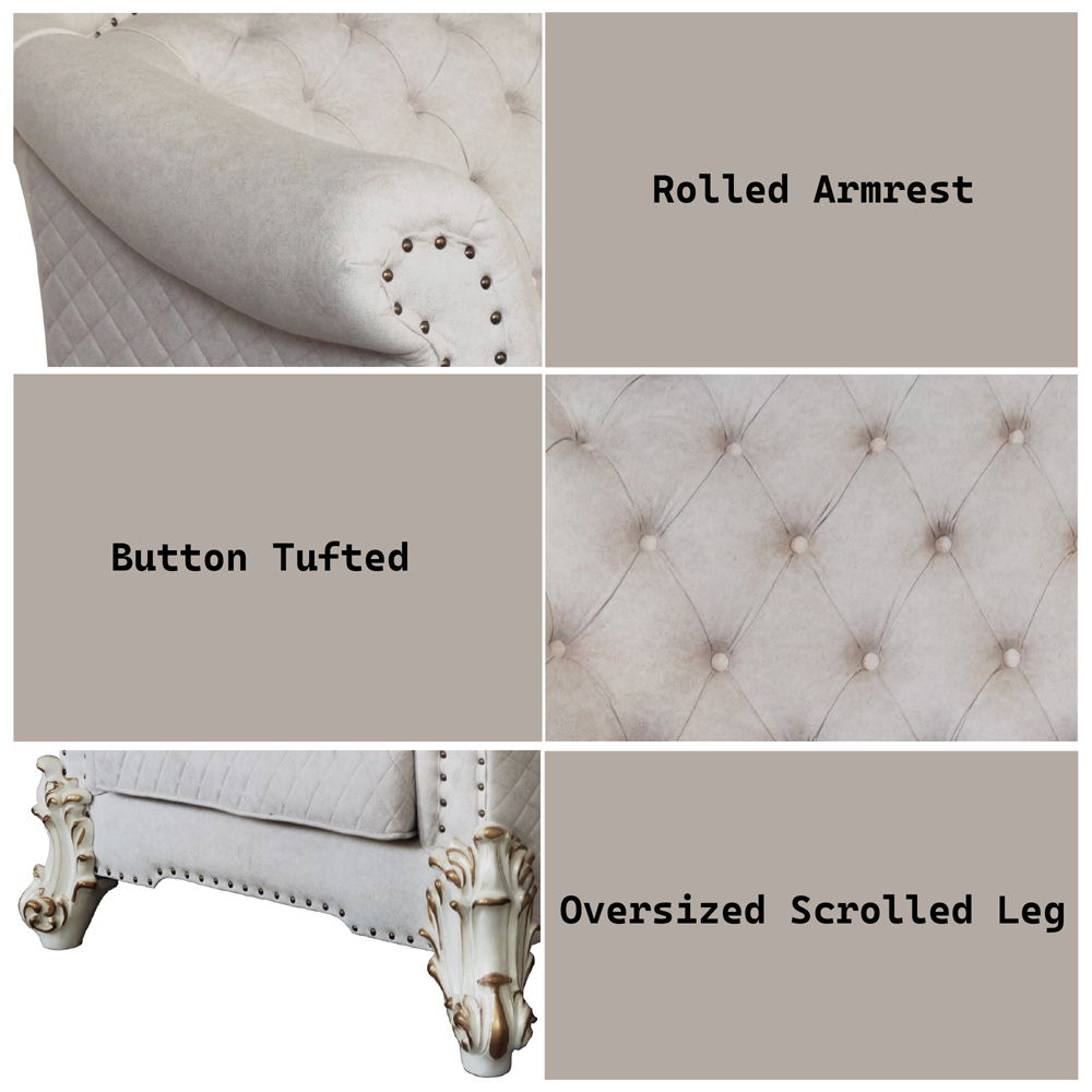 Vendom II - Chair - Two Tone Ivory Fabric & Antique Pearl Finish