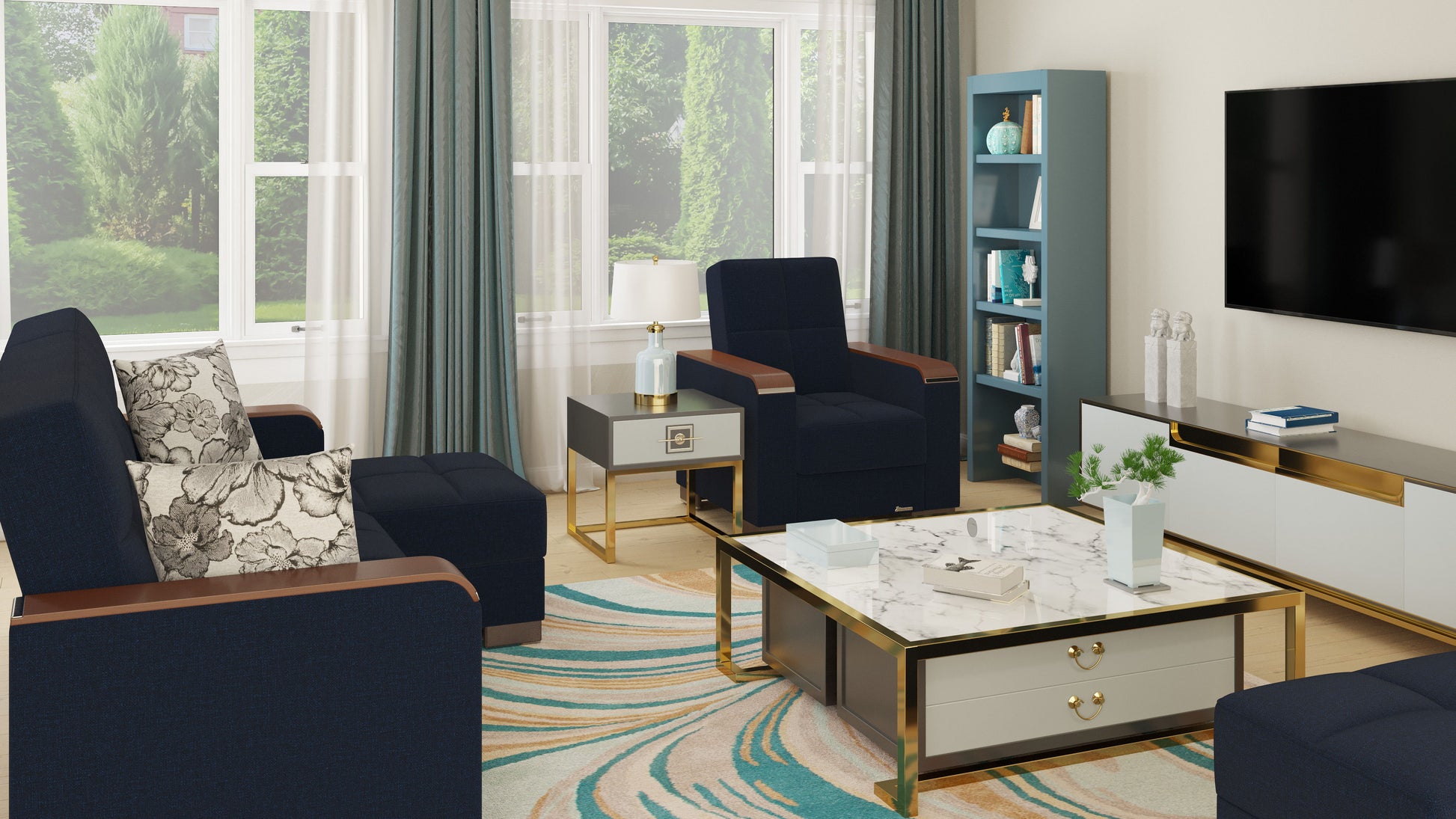 Ottomanson Armada X - Upholstered Convertible Wood Trimmed Chaise Lounge With Storage - Polyester