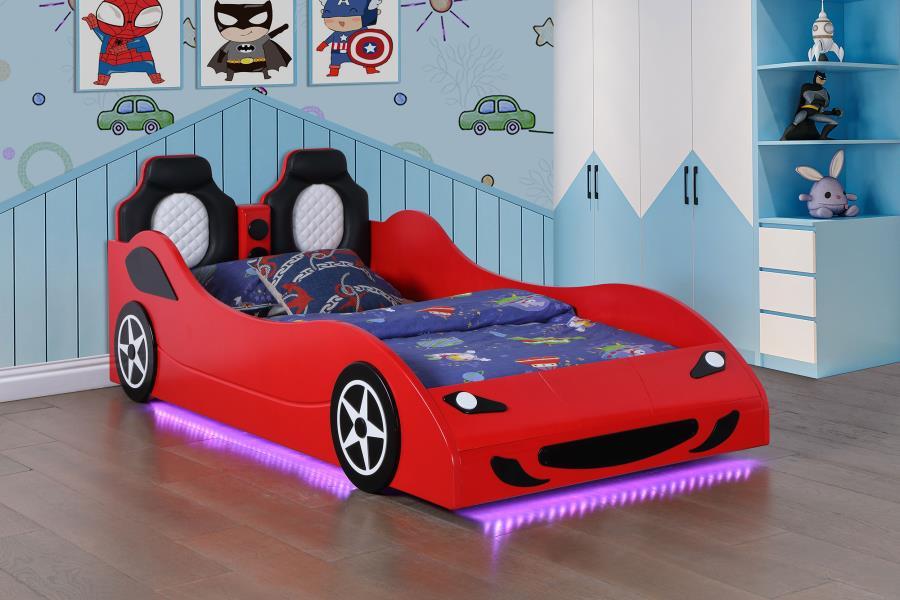Cruiser - Wood LED Race Car Bed And 7" Mattress