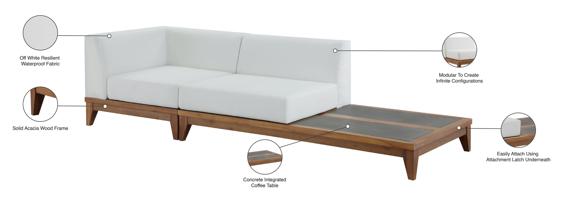 Rio - 2 Seat Modular Sofa With Table - Off White