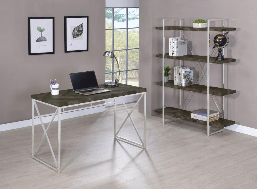 Grimma - Writing Office Desk - Rustic Gray And Chrome