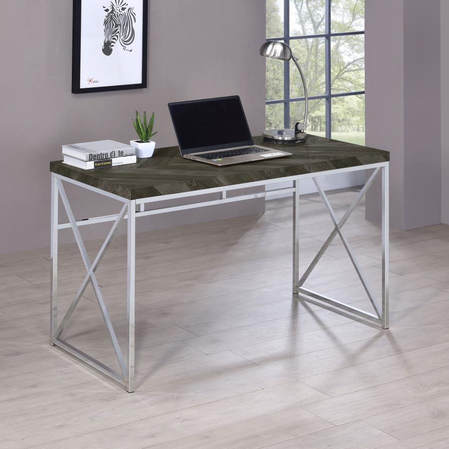Grimma - Writing Office Desk - Rustic Gray And Chrome
