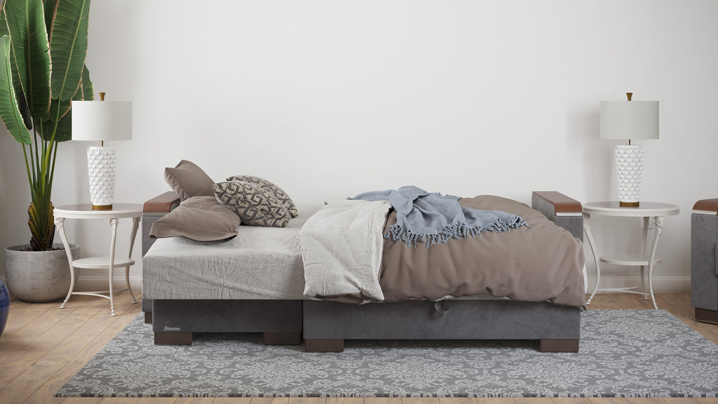 Ottomanson Armada X - Upholstered Convertible Wood Trimmed Chaise Lounge With Storage - Microfiber