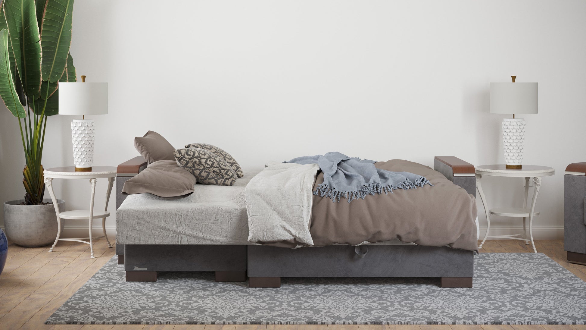 Ottomanson Armada X - Upholstered Convertible Wood Trimmed Chaise Lounge With Storage - Microfiber