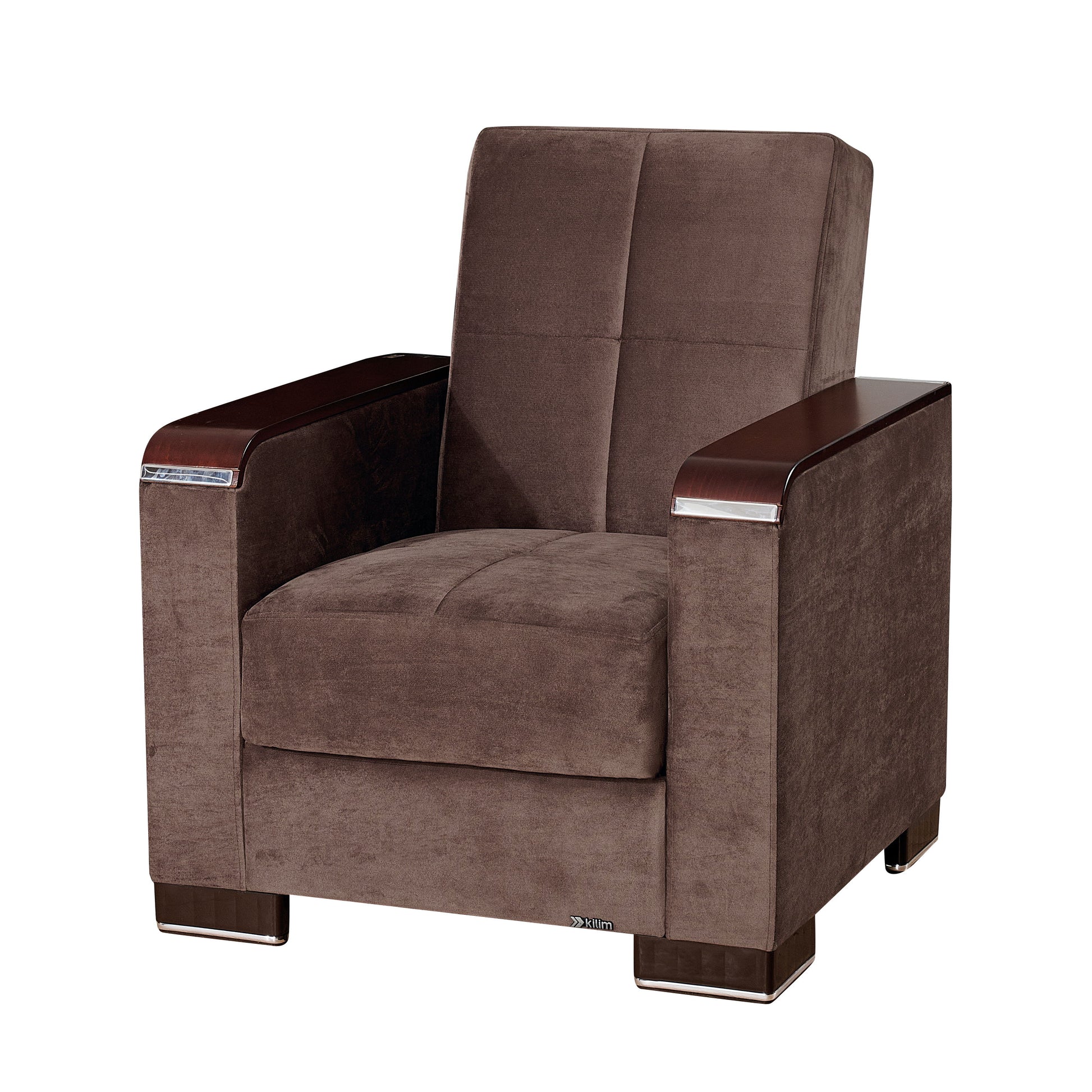 Ottomanson Armada X - Upholstered Convertible Wood Trimmed Armchair With Storage - Microfiber