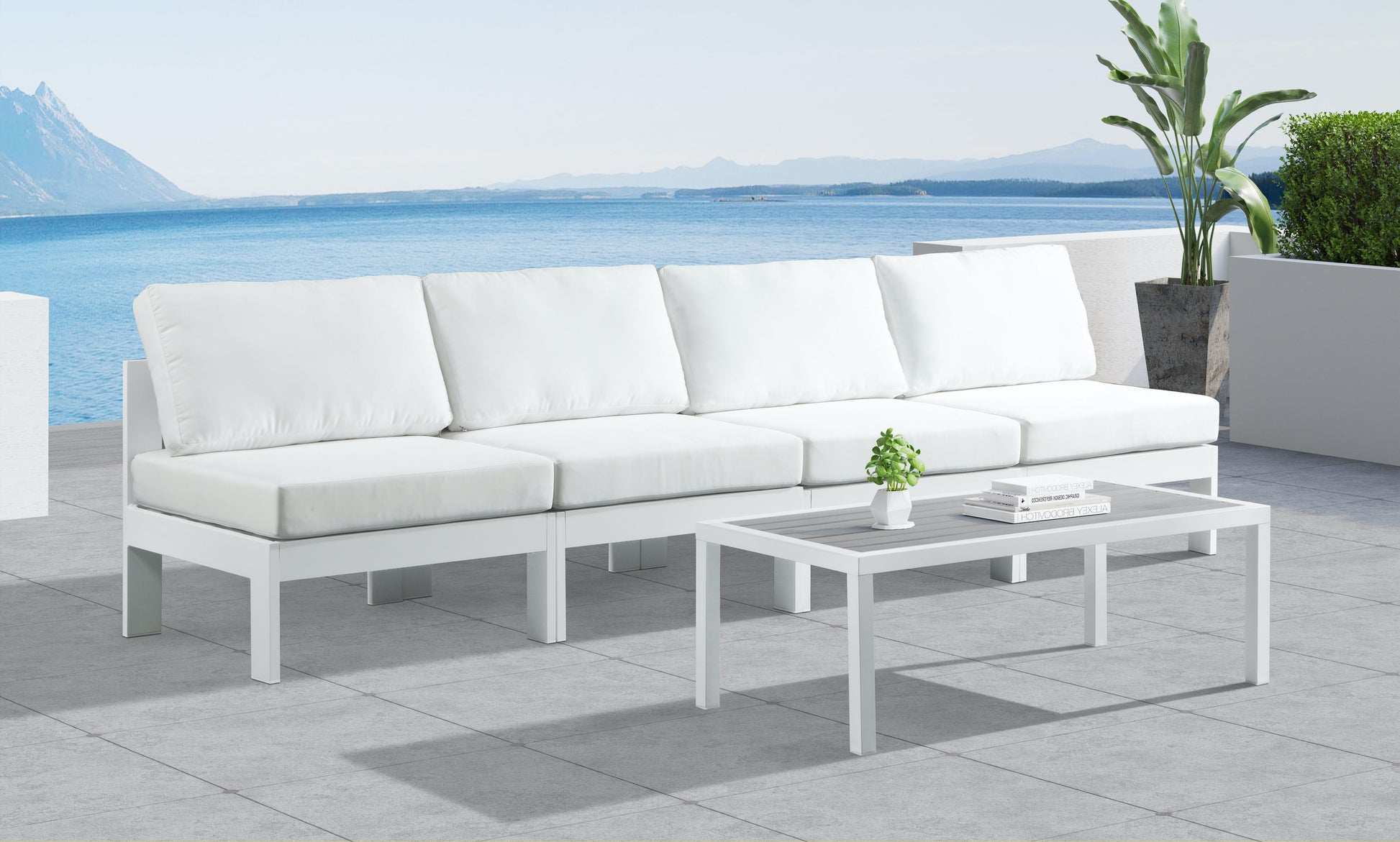 Nizuc - Outdoor Patio 4 Seat Armless Modular Sofa With White Frame