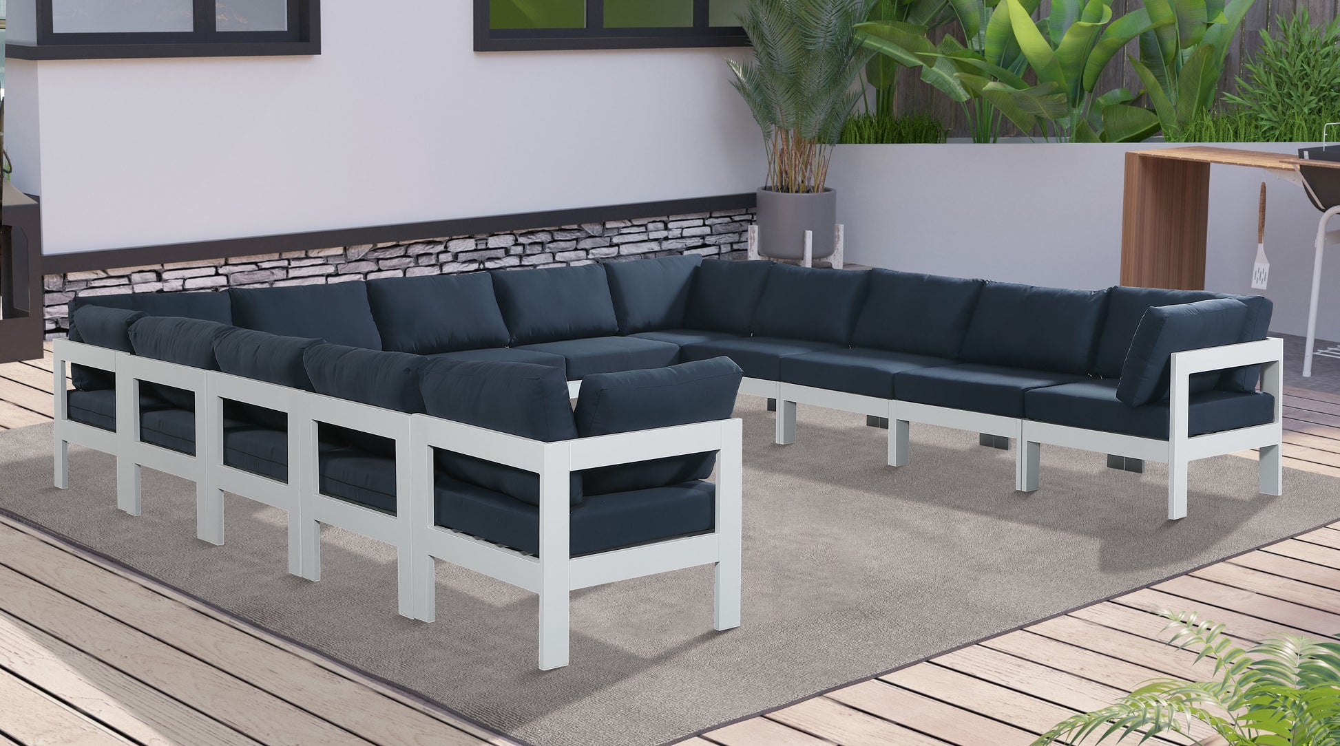 Nizuc - Outdoor Patio 13 Piece Modular Sectional With White Frame