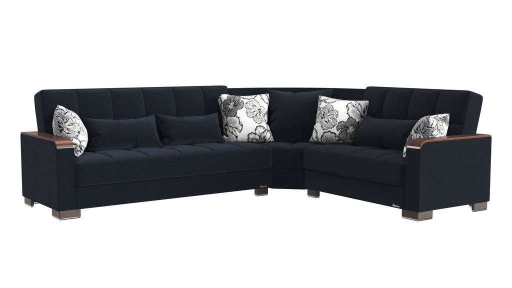 Ottomanson Armada X - Upholstered Convertible Wood Trimmed Sectional With Storage - Polyester