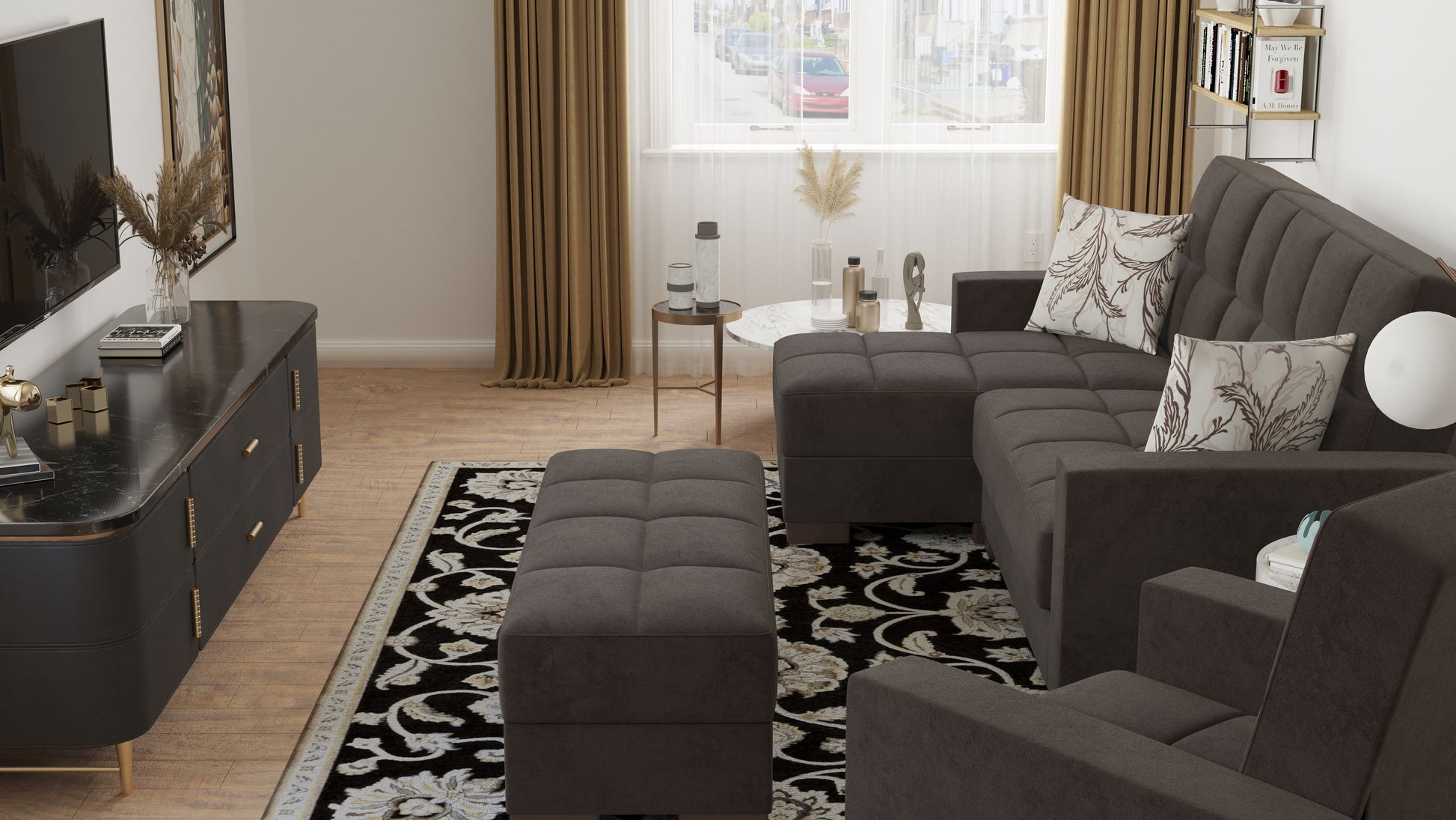 Ottomanson Armada - Upholstered Convertible Chaise Lounge With Storage - Microfiber