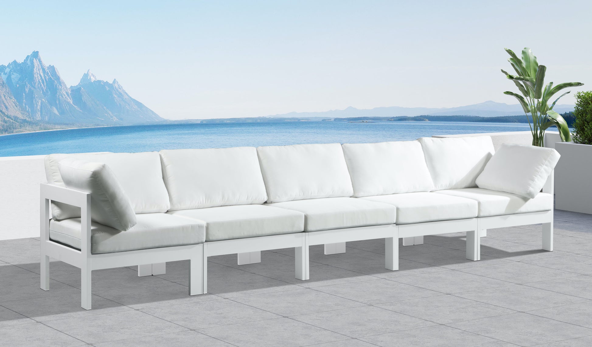 Nizuc - Outdoor Patio 5 Seat Modular Sofa With White Frame