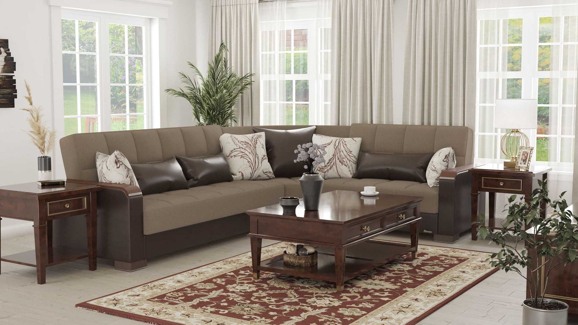 Ottomanson Armada X - Upholstered Convertible Wood Trimmed Sectional With Storage