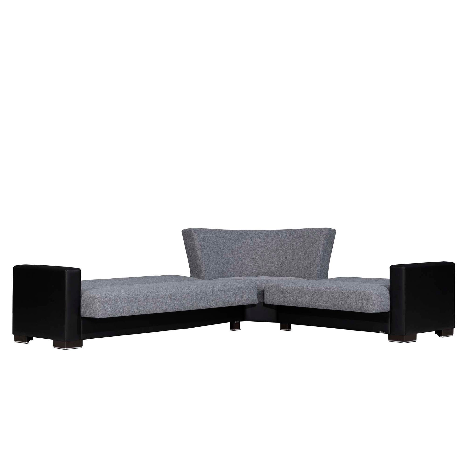 Ottomanson Armada - Upholstered Convertible Sectional With Storage - Gray/Black PU Polyester