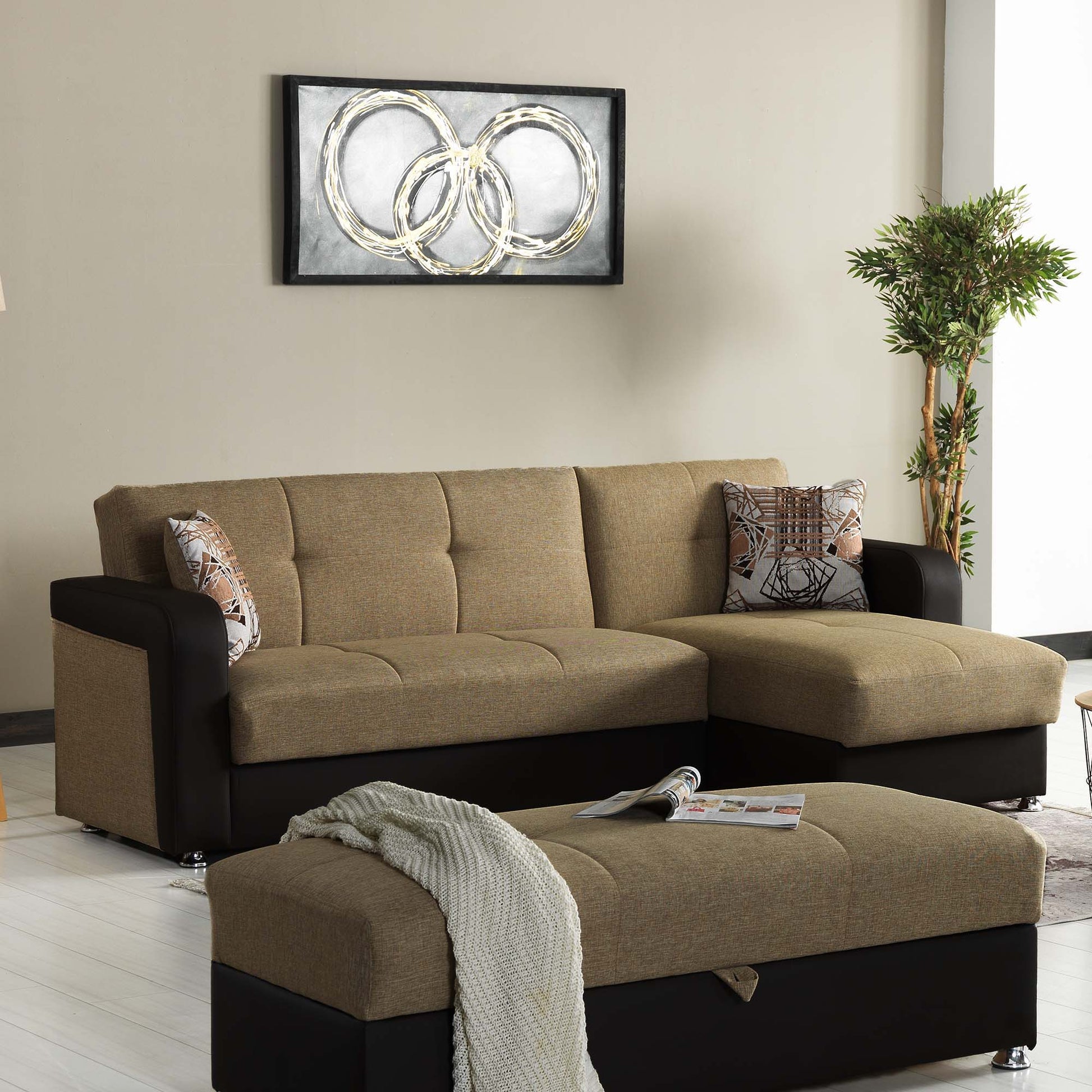 Ottomanson Harmony - Upholstered Convertible Sectional With Storage - Two Tone