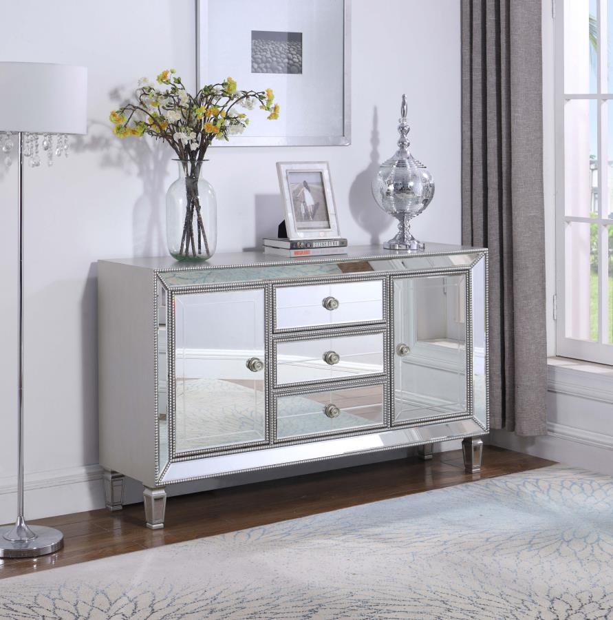 Leticia - 3-Drawer Mirrored Storage Accent Cabinet - Silver
