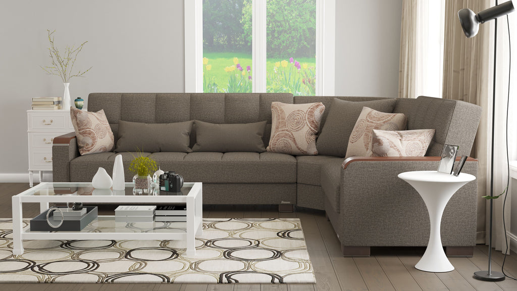 Ottomanson Armada X - Upholstered Convertible Wood Trimmed Sectional With Storage - Polyester