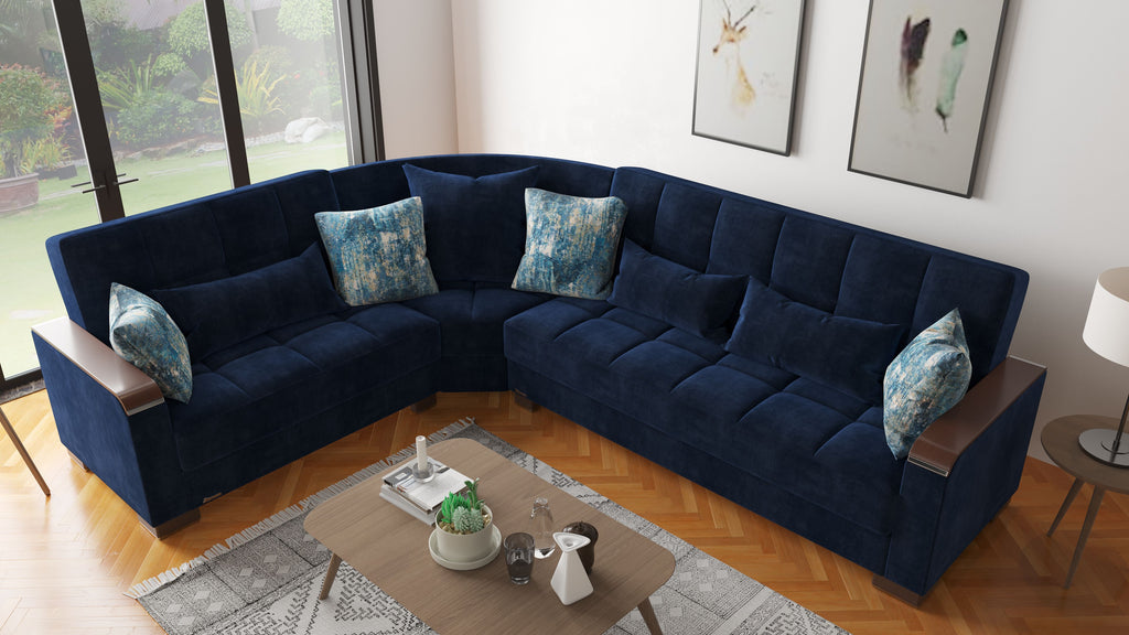 Ottomanson Armada X - Upholstered Convertible Wood Trimmed Sectional With Storage - Microfiber