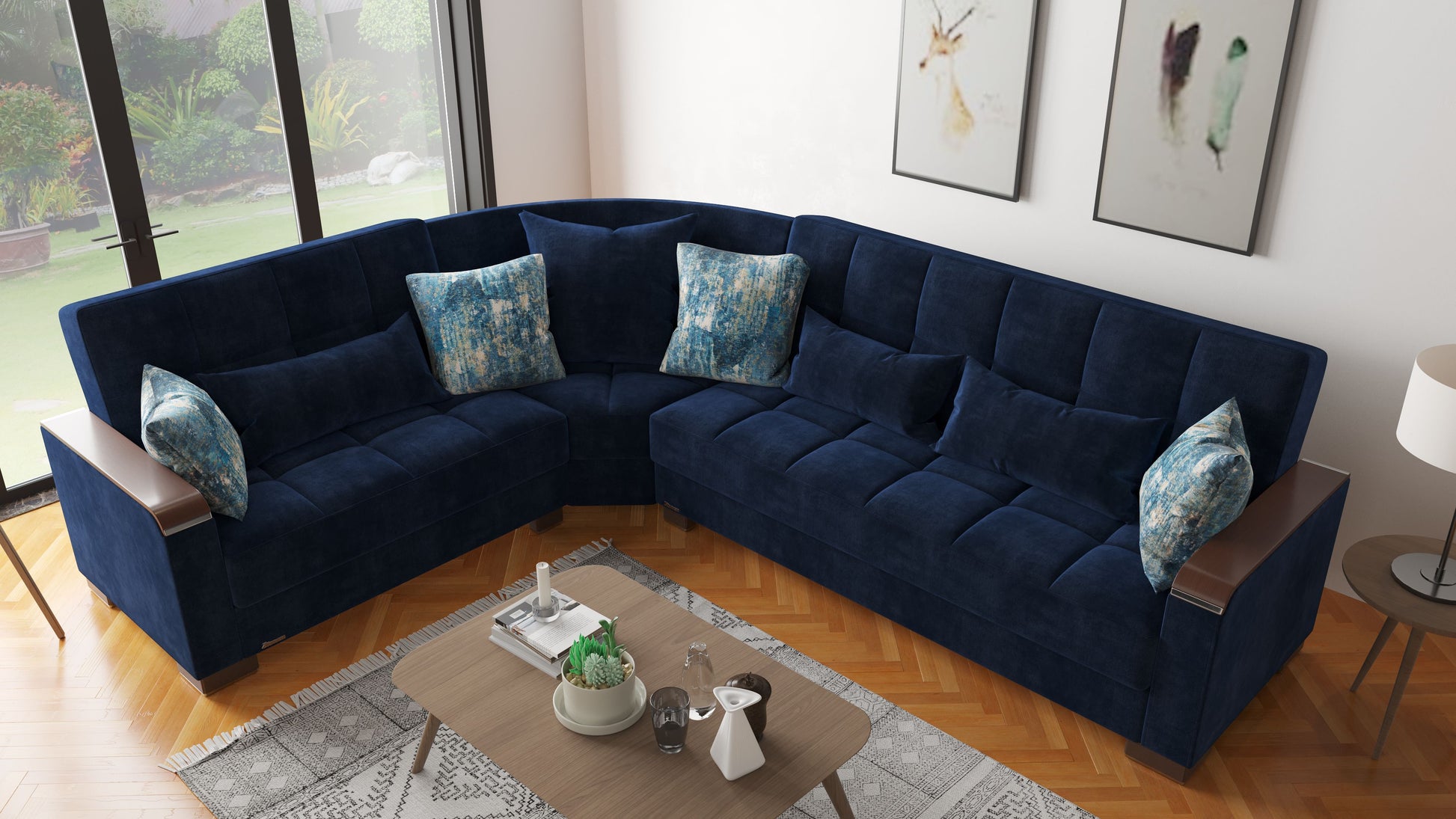 Ottomanson Armada X - Upholstered Convertible Wood Trimmed Sectional With Storage - Microfiber