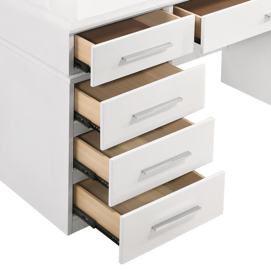 Felicity - 9-Drawer Vanity Table With Lighted Mirror - Glossy White