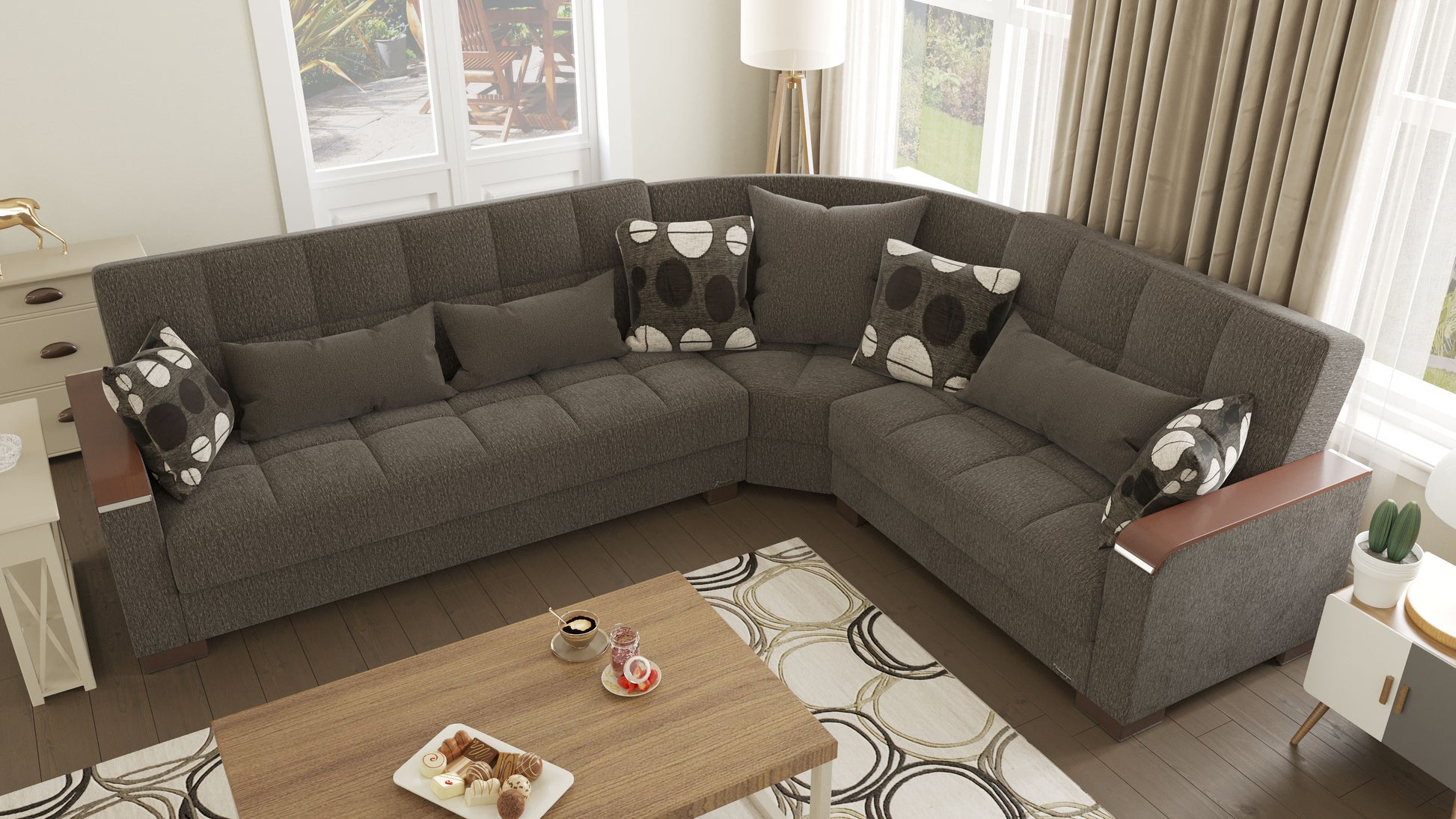 Ottomanson Armada X - Upholstered Convertible Wood Trimmed Sectional With Storage