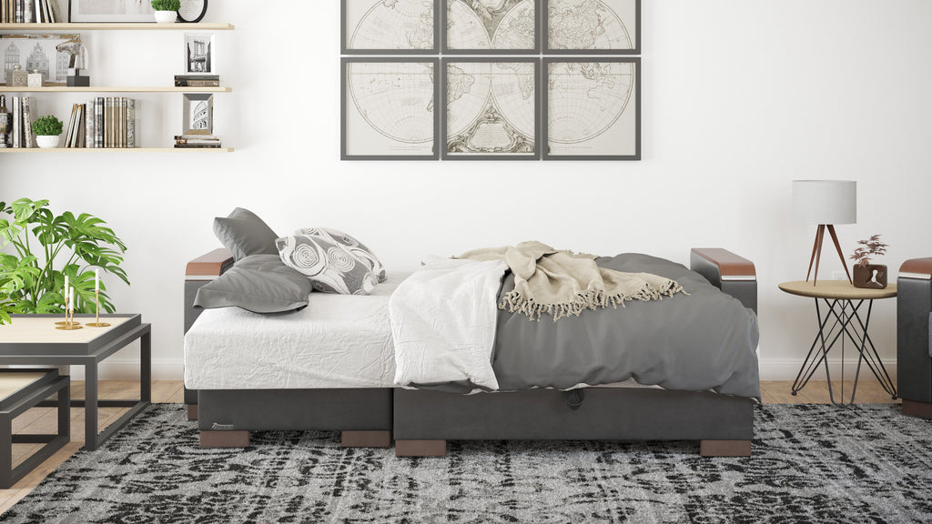 Ottomanson Armada X - Upholstered Convertible Wood Trimmed Chaise Lounge With Storage