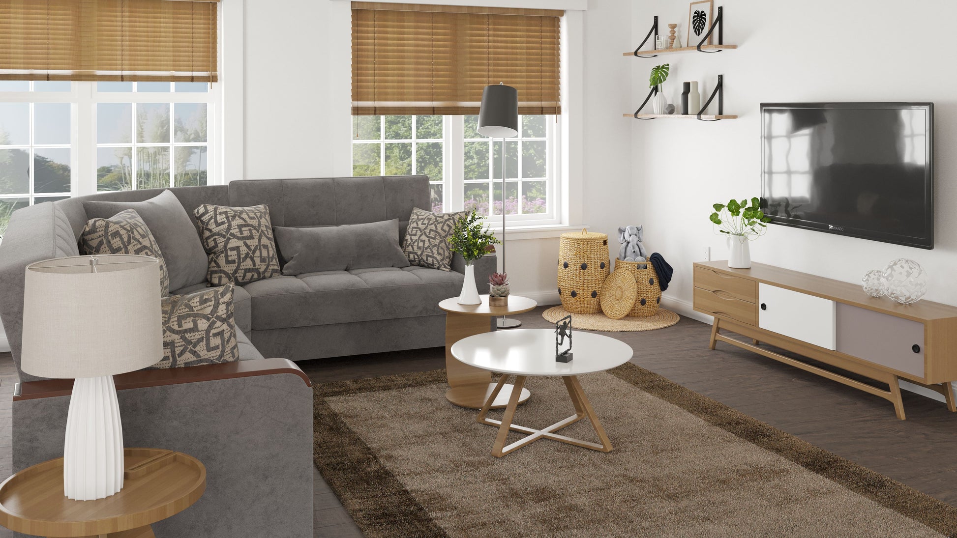 Ottomanson Armada X - Upholstered Convertible Wood Trimmed Sectional With Storage - Microfiber