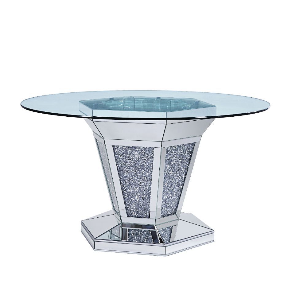 Noralie - Dining Table - Mirrored, Faux Diamonds & Clear Glass