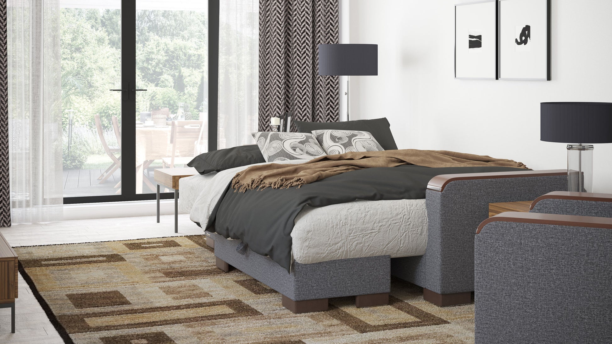 Ottomanson Armada X - Upholstered Convertible Wood Trimmed Chaise Lounge With Storage - Polyester