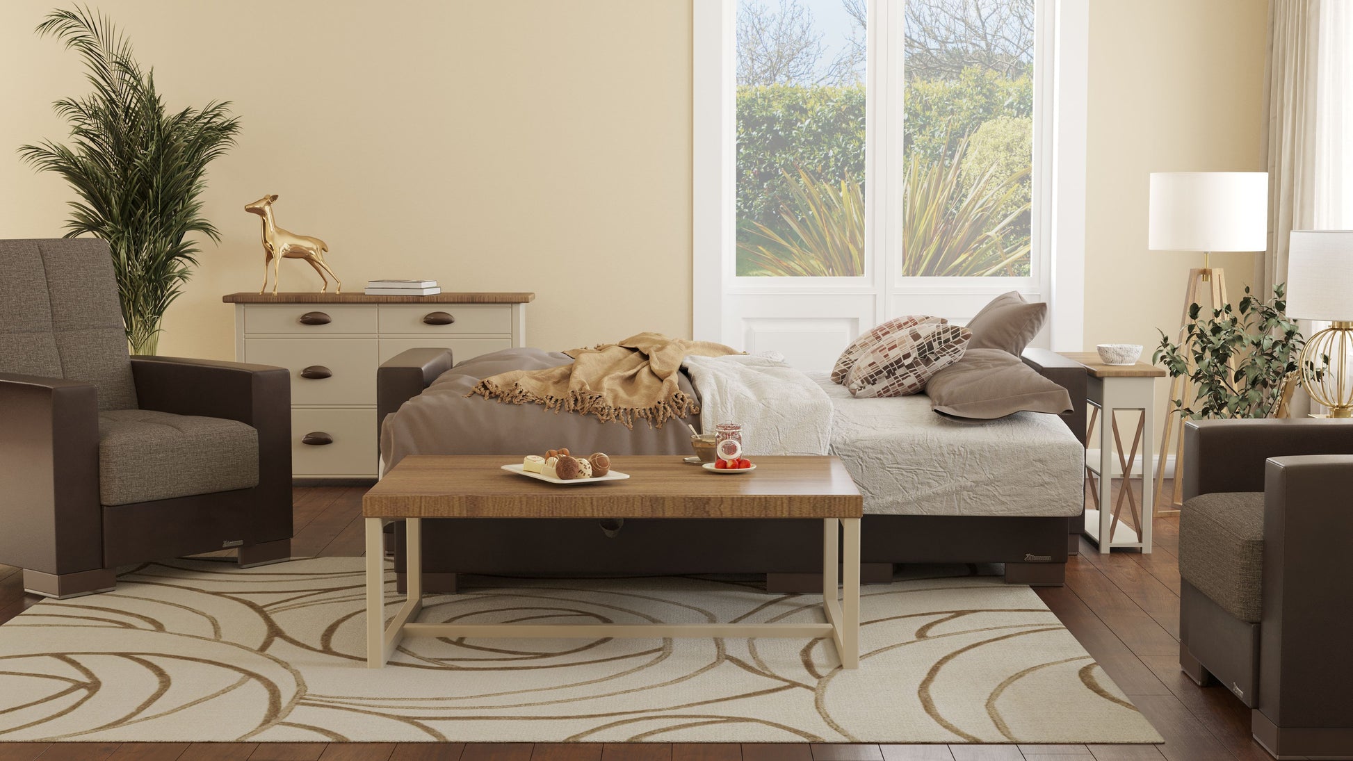 Ottomanson Armada - Upholstered Convertible Chaise Lounge With Storage - Brown PU Polyester