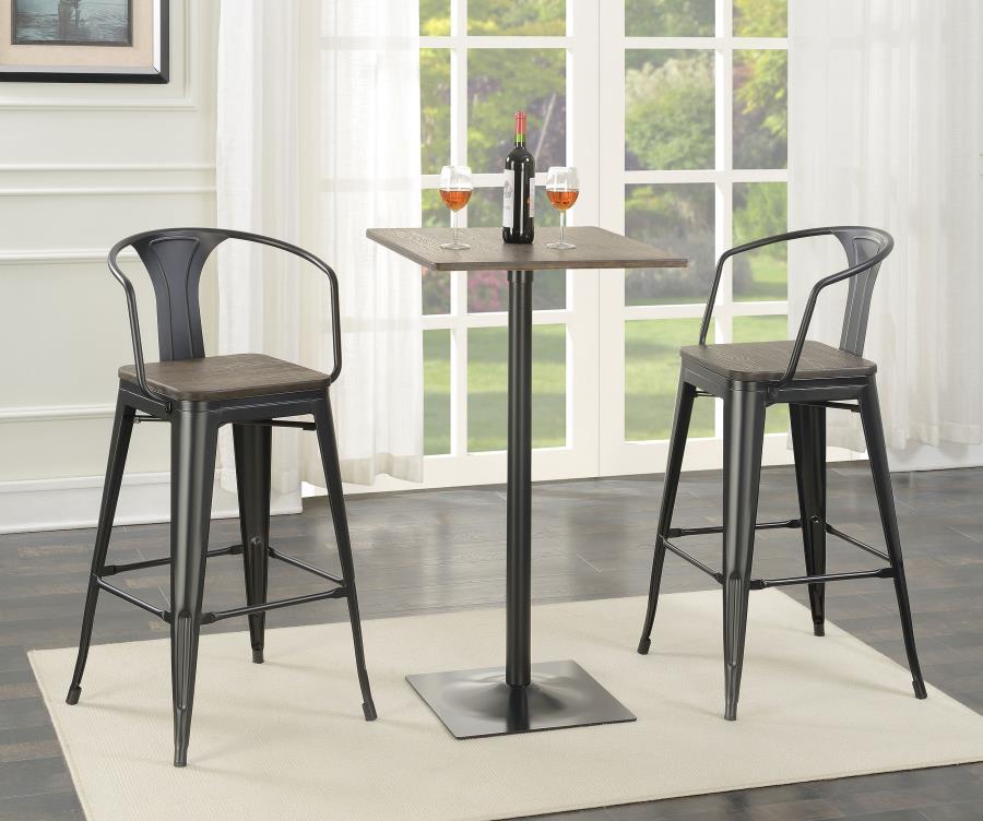 Cavalier - 3 Piece Square Bar Table Set - Dark Elm and Black