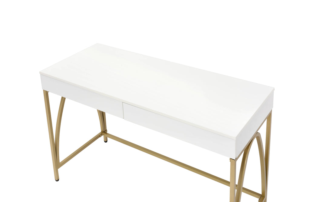 Lightmane - Vanity Desk - White High Gloss & Gold Finish