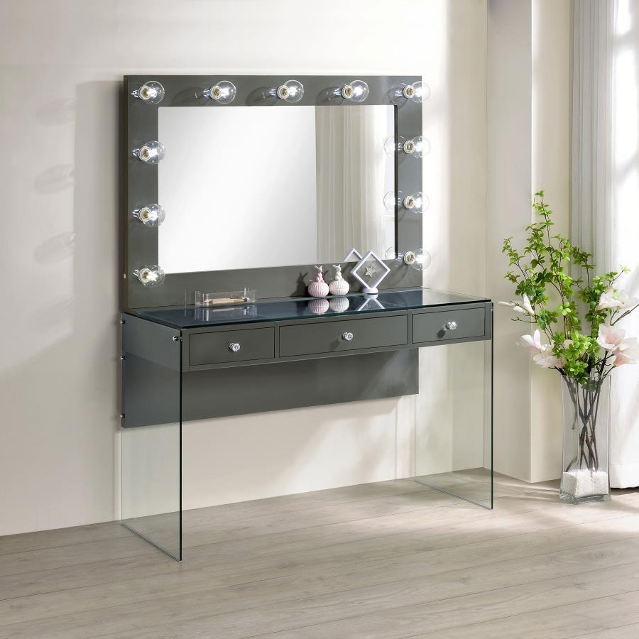 Afshan - 3-Drawer Vanity Set With Lighting - Gray High Gloss