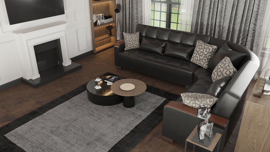 Ottomanson Armada X - Upholstered Convertible Wood Trimmed Sectional With Storage