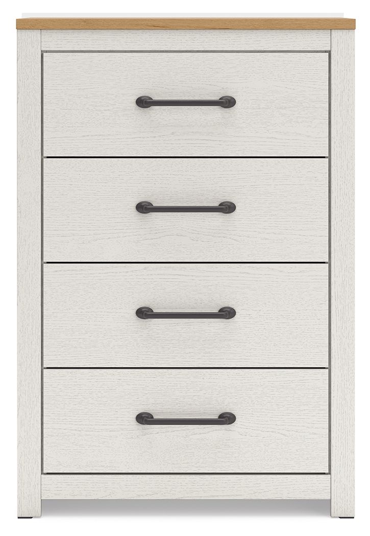 Linnocreek - White / Warm Brown - Four Drawer Chest