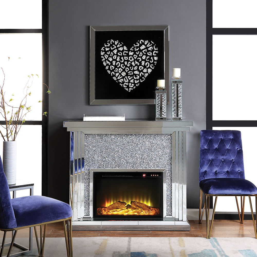 Noralie - Fireplace - Mirrored & Faux Diamonds - 40"