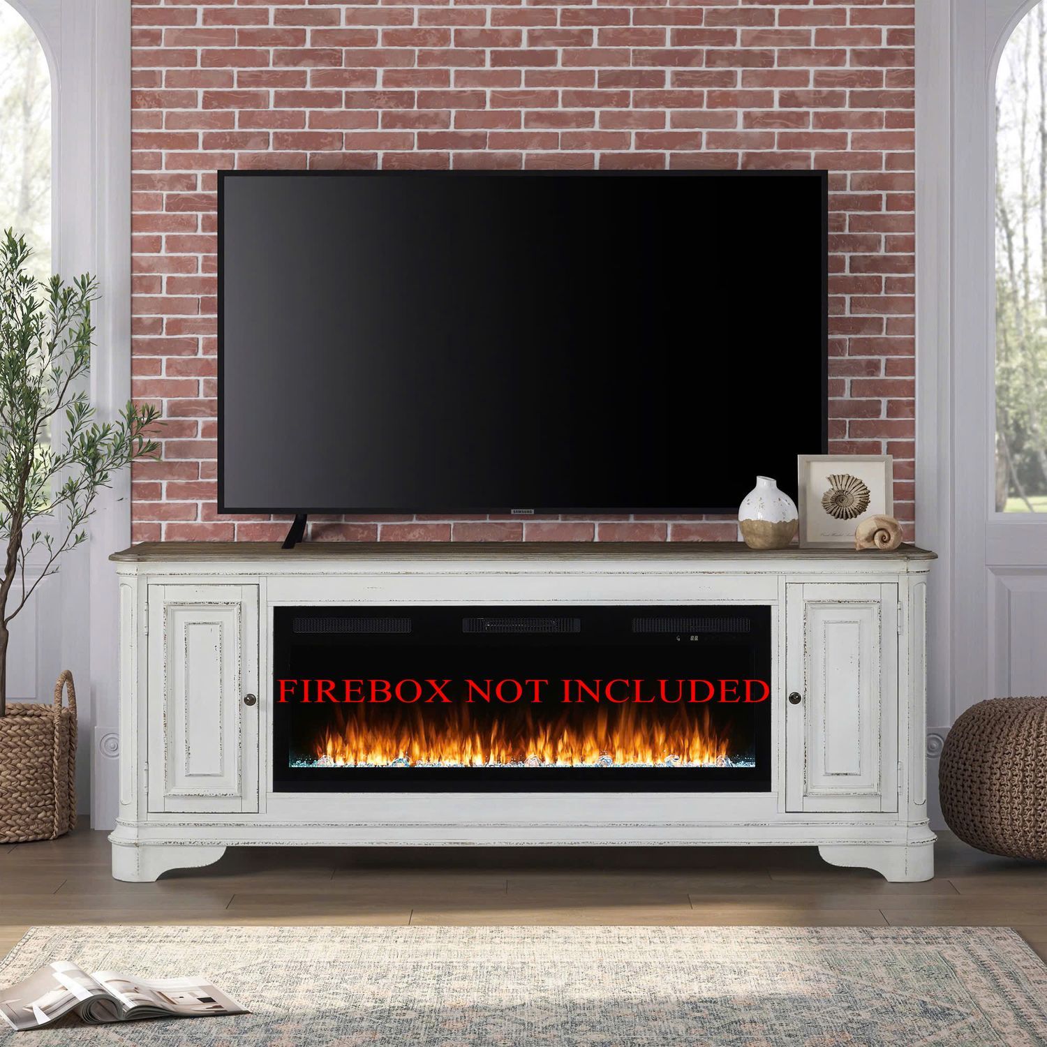 Fireplace TV Consoles - 82" Fireplace TV Console - Brown