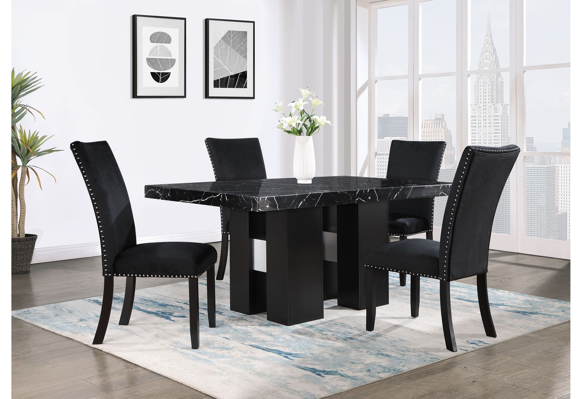 D03 Dining Table And Four D03 Dining Chairs - Black