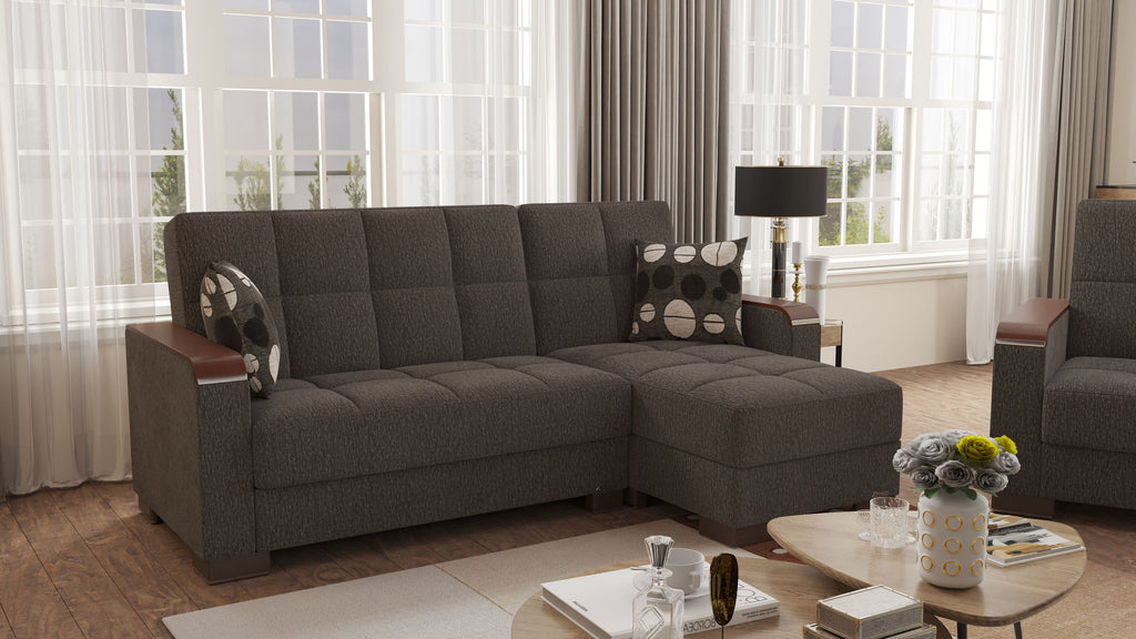 Ottomanson Armada X - Upholstered Convertible Wood Trimmed Chaise Lounge With Storage