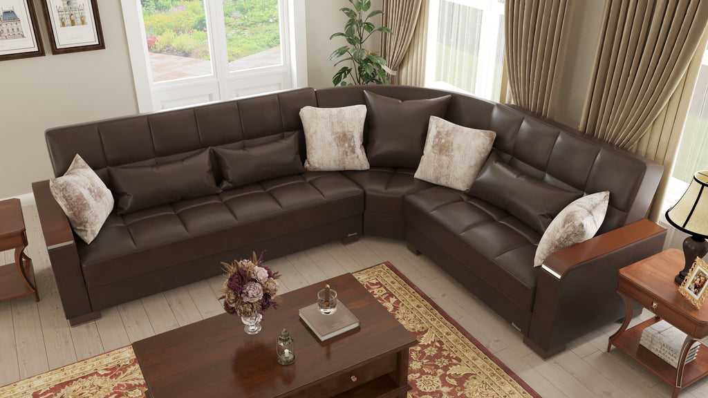 Ottomanson Armada X - Upholstered Convertible Wood Trimmed Sectional With Storage