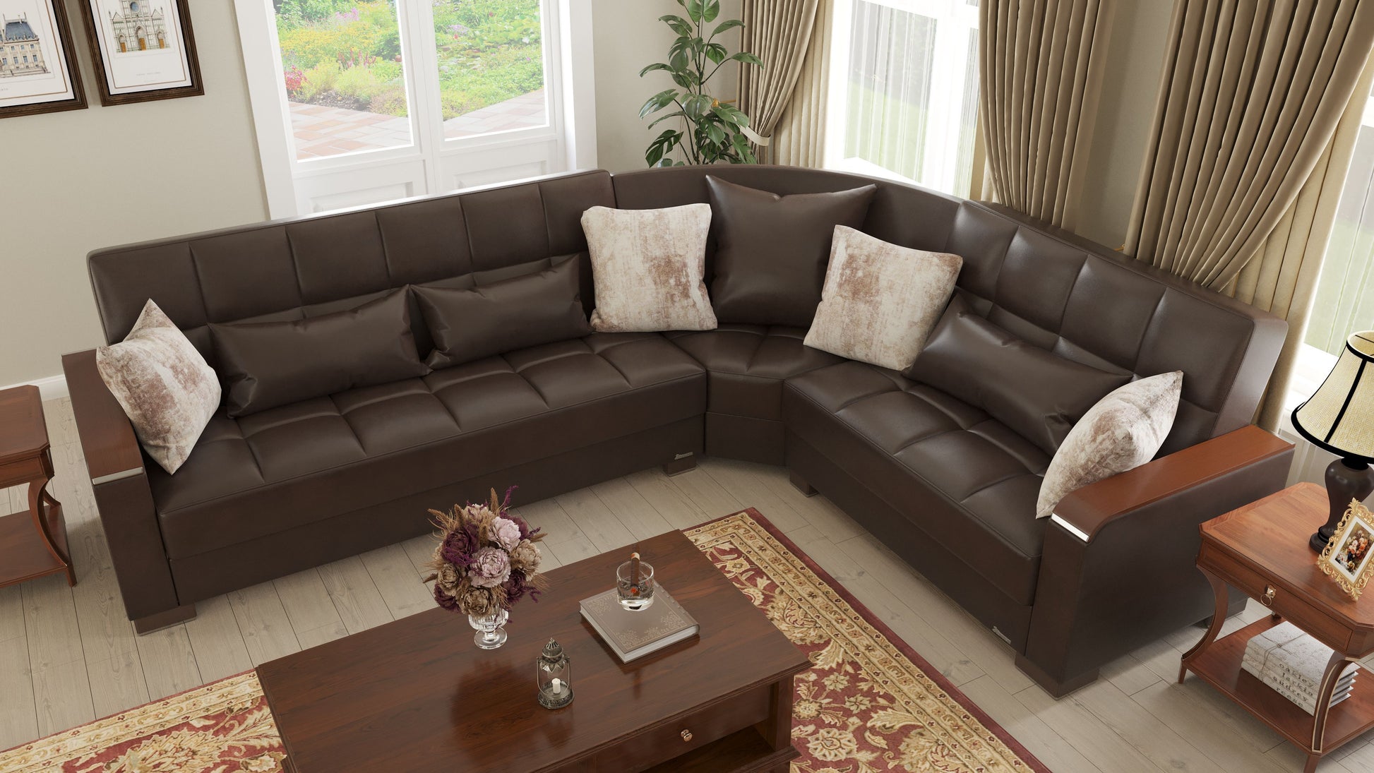 Ottomanson Armada X - Upholstered Convertible Wood Trimmed Sectional With Storage