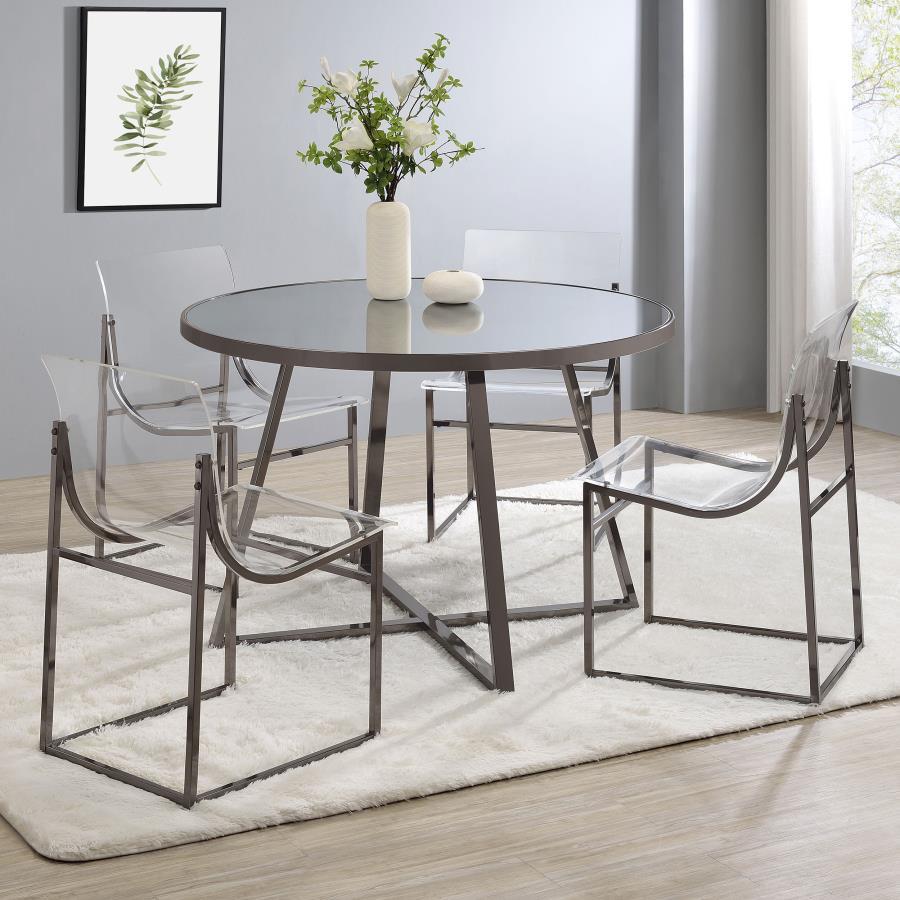 Jillian - Round Mirror Top Dining Table - Black Nickel