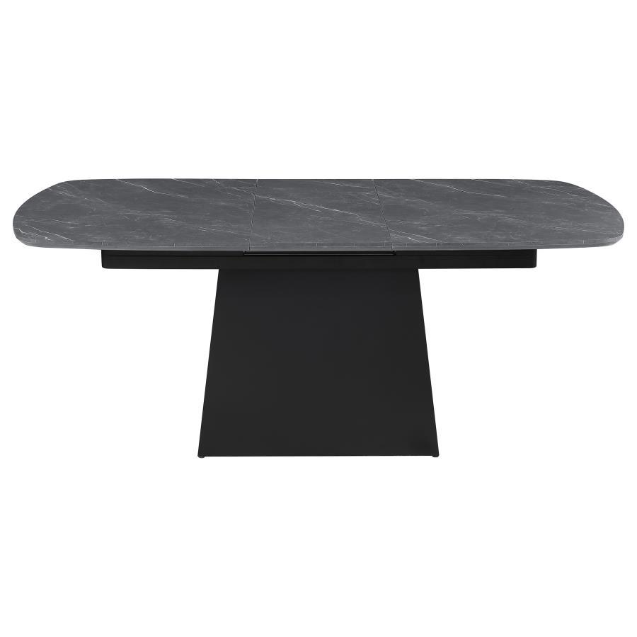 Potero - Faux Marble Extension Leaf Dining Table - Black