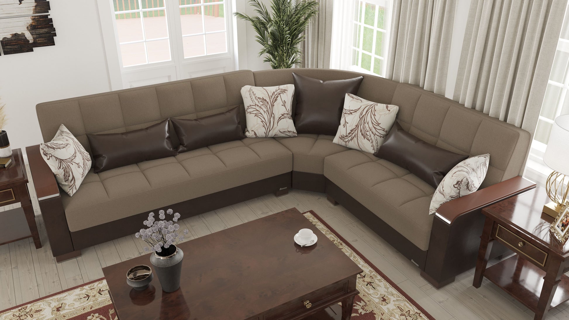 Ottomanson Armada X - Upholstered Convertible Wood Trimmed Sectional With Storage