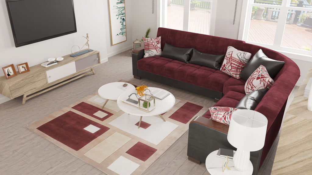 Ottomanson Armada X - Upholstered Convertible Wood Trimmed Sectional With Storage - Microfiber