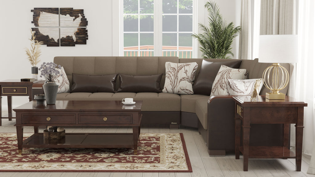 Ottomanson Armada X - Upholstered Convertible Wood Trimmed Sectional With Storage