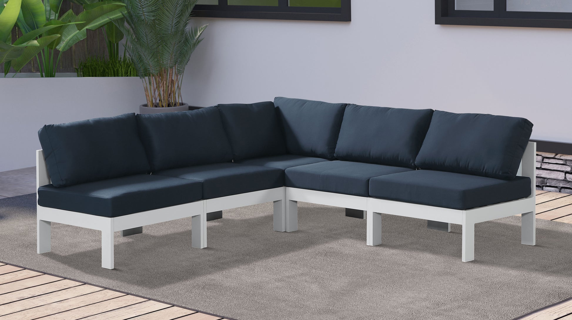 Nizuc - Outdoor Patio 5 Piece Modular Sectional With White Frame
