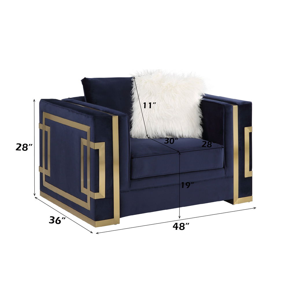 Virrux - Chair - Blue Velvet & Gold Finish