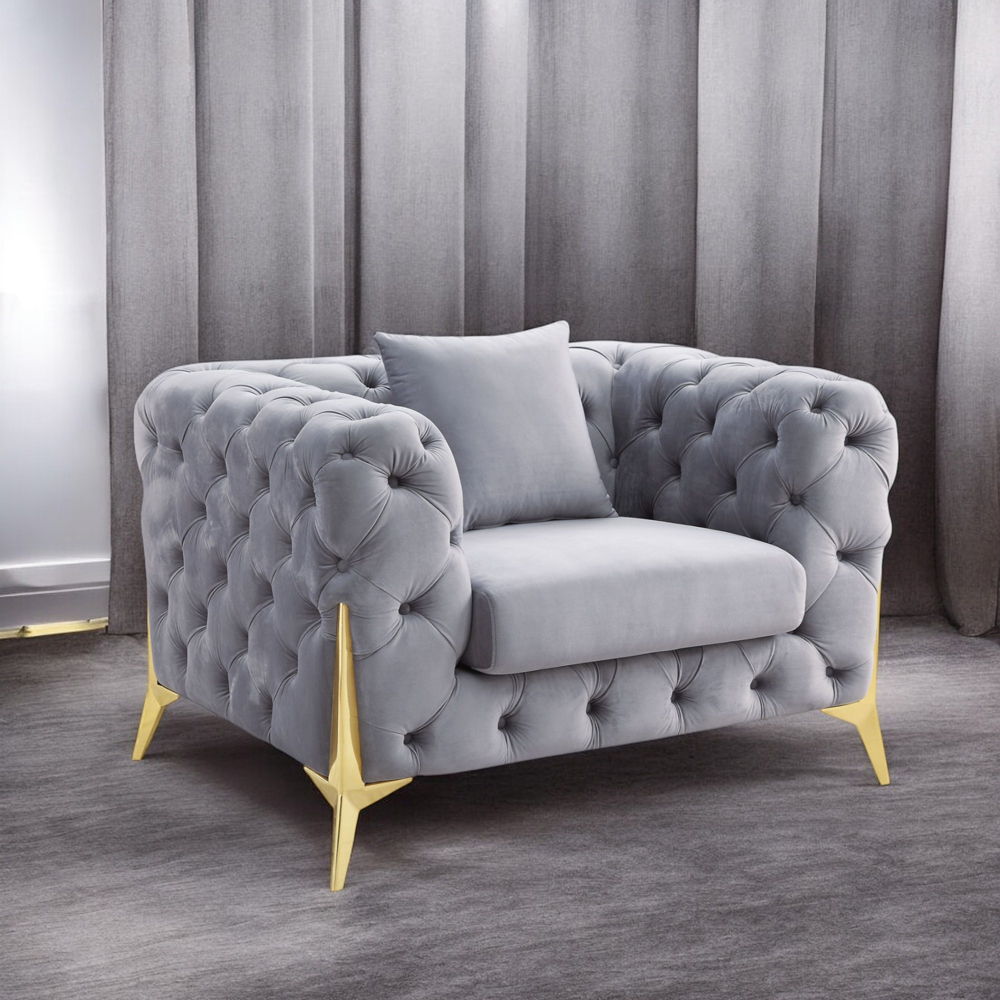 Jelanea - Chair - Gray Velvet & Gold Finish