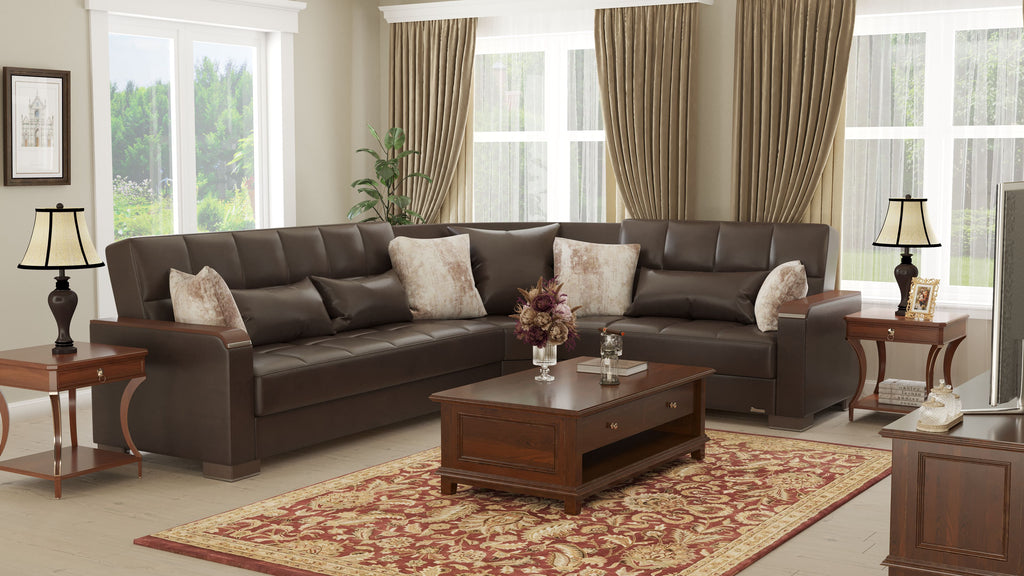 Ottomanson Armada X - Upholstered Convertible Wood Trimmed Sectional With Storage