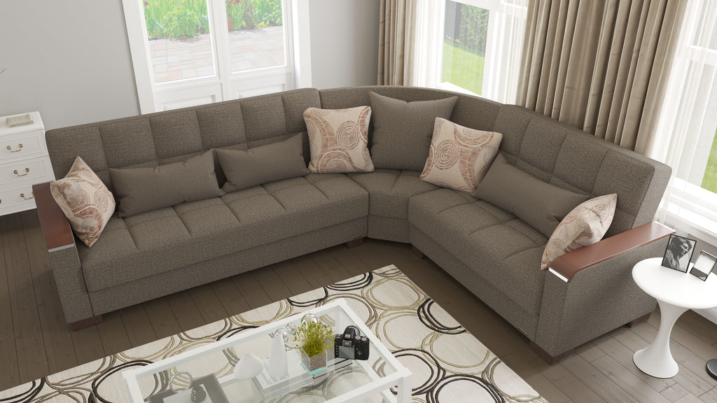 Ottomanson Armada X - Upholstered Convertible Wood Trimmed Sectional With Storage - Polyester